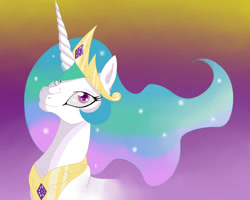 Size: 1500x1200 | Tagged: safe, artist:dustyduster, princess celestia, alicorn, pony, bust, gradient background, portrait, solo