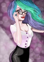 Size: 1024x1448 | Tagged: safe, artist:yusutina, princess celestia, human, glasses, humanized, light skin, princess molestia, solo