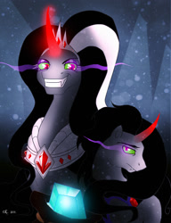 Size: 2022x2636 | Tagged: safe, artist:yula568, derpibooru import, king sombra, oc, oc:mother umbra, pony, unicorn, crystal heart, mother, ponified, stupid sexy mombra