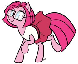 Size: 703x583 | Tagged: safe, artist:egophiliac, pinkie pie, earth pony, pony, clothes, cute, diane, glasses, pinkie clone, simple background, skirt, solo, the clone that got away, transparent background
