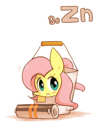 Size: 800x1000 | Tagged: safe, artist:joycall6, part of a set, fluttershy, pegasus, pony, series:joycall6's periodic table, battery, bucket, chemistry, doormat, periodic table, solo, zinc