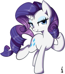 Size: 600x687 | Tagged: safe, artist:haden-2375, rarity, pony, unicorn, bedroom eyes, lidded eyes, looking at you, simple background, smiling, solo, underhoof, white background