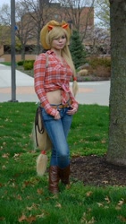 Size: 1456x2588 | Tagged: safe, artist:bjonsie13, applejack, human, belly button, cosplay, irl, irl human, midriff, photo