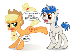 Size: 3000x2000 | Tagged: safe, artist:daringdashie, applejack, oc, earth pony, pony, blank flank, bucking