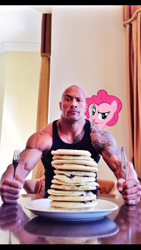 Size: 540x960 | Tagged: safe, pinkie pie, human, dwayne johnson, irl, irl human, pancakes, photo, photoshop, the rock