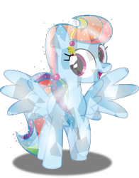 Size: 3915x5000 | Tagged: safe, artist:apony4u, derpibooru import, rainbow dash, crystal pony, pegasus, pony, crystallized, female, happy, looking at you, mare, open mouth, raised hoof, shiny, simple background, smiling, solo, sparkles, spread wings, transparent background, vector