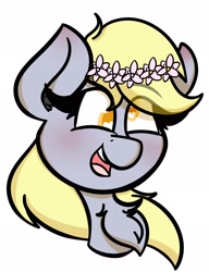 Size: 2300x2996 | Tagged: safe, artist:theawkwarddork, derpy hooves, pegasus, pony, chest fluff, colored pupils, female, floral head wreath, flower, flower in hair, heart eyes, mare, simple background, smiling, solo, transparent background, wingding eyes