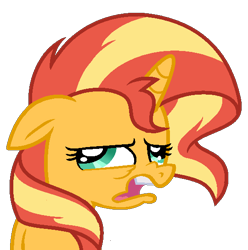 Size: 540x544 | Tagged: safe, artist:winter-scarf, edit, sunset shimmer, pony, unicorn, derp, disgusted, female, floppy ears, mare, nose wrinkle, reaction image, simple background, solo, transparent background