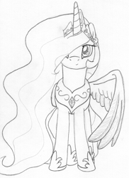 Size: 850x1169 | Tagged: safe, artist:slash-sun-slash, princess celestia, alicorn, pony, monochrome, solo, traditional art