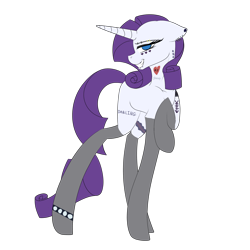 Size: 3000x3000 | Tagged: safe, alternate version, artist:icey-wicey-1517, artist:jessy2015, color edit, edit, rarity, pony, unicorn, collaboration, anklet, bedroom eyes, clothes, colored, ear piercing, earring, eyebrow piercing, eyeshadow, female, goth, grin, heart, implied applejack, implied lesbian, implied rarijack, implied shipping, jewelry, makeup, mare, piercing, simple background, smiling, snake bites, socks, solo, spiked wristband, stockings, tattoo, thigh highs, transparent background, wristband