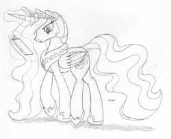 Size: 950x771 | Tagged: safe, artist:slash-sun-slash, princess celestia, alicorn, pony, book, glowing horn, magic, monochrome, reading, solo, telekinesis, traditional art