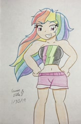 Size: 1536x2354 | Tagged: safe, artist:gmangamer25, derpibooru import, rainbow dash, equestria girls, belly button, bikini, clothes, equestria girls outfit, human coloration, solo, swimsuit, traditional art