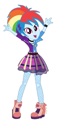 Size: 3957x8500 | Tagged: safe, artist:mixiepie, derpibooru import, rainbow dash, equestria girls, friendship through the ages, rainbow rocks, 80s, absurd resolution, clothes, cute, dashabetes, devil horn (gesture), looking at you, necklace, open mouth, rainbow punk, rock on, rockin' hair, simple background, skirt, solo, transparent background, vector, wristband