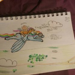 Size: 250x250 | Tagged: safe, artist:brownieman, derpibooru import, rainbow dash, scootaloo, pegasus, pony, newbie artist training grounds, sisterly love, traditional art