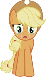 Size: 3369x5697 | Tagged: safe, artist:j5a4, applejack, earth pony, pony, applejack's hat, cowboy hat, crying, female, hat, looking at you, simple background, solo, transparent background