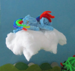 Size: 887x839 | Tagged: safe, artist:malte279, derpibooru import, rainbow dash, pegasus, pony, chenille, chenille stems, chenille wire, cloud, craft, nap, pipe cleaner sculpture, pipe cleaners, sculpture, sleeping