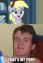 Size: 1280x1882 | Tagged: safe, edit, edited screencap, screencap, derpy hooves, best gift ever, caption, high, image macro, meme, text, that's my pony, that's my x