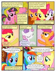 Size: 612x792 | Tagged: safe, artist:newbiespud, edit, edited screencap, screencap, apple bloom, cloud kicker, derpy hooves, fluttershy, rainbow dash, scootaloo, sweetie belle, twilight sparkle, unicorn twilight, pegasus, pony, unicorn, comic:friendship is dragons, ..., background pony, bow, comic, cutie mark crusaders, dialogue, eyes closed, female, filly, filly twilight sparkle, frown, grin, hair bow, looking up, mare, raised hoof, screencap comic, smiling, younger