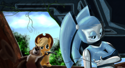 Size: 1024x559 | Tagged: safe, applejack, chipmunk, earth pony, pony, chip, chip and dale rescue rangers, crossover, jenny wakeman, my life as a teenage robot