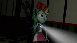 Size: 1600x900 | Tagged: safe, artist:fazbearsparkle, derpibooru import, rainbow dash, equestria girls, 3d, animatronic, bonnie, fear, female, five nights at freddy's, five nights at freddy's 2, flashlight (object), fnaf 2, in the dark, source filmmaker, withered, withered bonnie