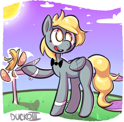 Size: 1147x1128 | Tagged: safe, artist:duckoiii, derpy hooves, pegasus, pony, bowtie, burger, female, food, hay burger, mare, waiter