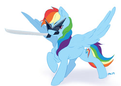 Size: 1200x852 | Tagged: dead source, safe, artist:maim, derpibooru import, rainbow dash, dirk strider, homestuck, katana, mouth hold, solo, sword, weapon