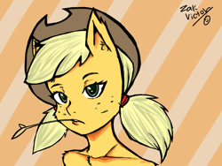 Size: 1024x768 | Tagged: safe, artist:zaksketch, applejack, anthro, alternate hairstyle, ambiguous facial structure, solo