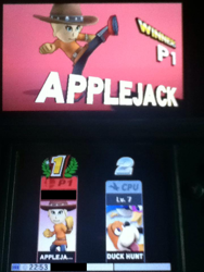 Size: 720x960 | Tagged: safe, applejack, human, 3ds, barely pony related, duck hunt, mii, mii brawler, mii fighters, nintendo, solo, super smash bros., super smash bros. 4