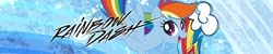 Size: 1500x300 | Tagged: safe, derpibooru import, rainbow dash, pegasus, pony, blue background, cutie mark, official, official art, pose, rainbow squad, simple background, stock image