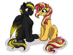 Size: 1920x1440 | Tagged: safe, artist:lupiarts, sunset shimmer, oc, pegasus, pony, cute, sitting, smiling