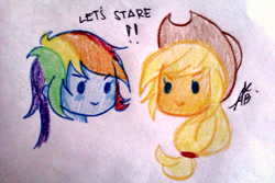 Size: 540x360 | Tagged: safe, artist:aizy-boy, derpibooru import, applejack, rainbow dash, equestria girls, pointy people, traditional art