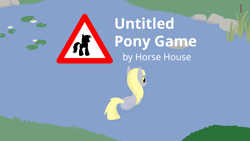 Size: 3840x2160 | Tagged: safe, artist:sheeppony, derpy hooves, pony, parody, pond, swimming, untitled goose game