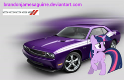 Size: 1600x1035 | Tagged: safe, derpibooru import, twilight sparkle, car, dodge (car), dodge challenger, ponies with cars, solo