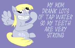 Size: 2070x1318 | Tagged: safe, artist:dashusethetrashcan, derpy hooves, pegasus, pony, fluoride, smiling, teeth, text, troll science