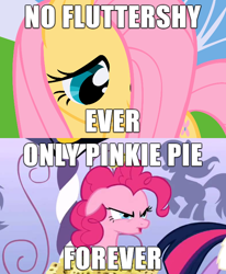 Size: 610x742 | Tagged: safe, fluttershy, pinkie pie, earth pony, pegasus, pony, forever, image macro, meme