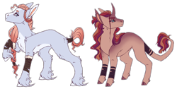 Size: 3742x1887 | Tagged: safe, artist:pndrws, sunset shimmer, oc, oc only, earth pony, pony, unicorn, curved horn, female, horn, magical lesbian spawn, mare, offspring, parent:pinkie pie, parent:rockhoof, parent:tempest shadow, parents:rockpie, parents:tempestshimmer, simple background, transparent background