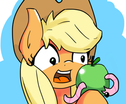 Size: 2063x1700 | Tagged: artist needed, safe, applejack, earth pony, pony, worm, apple, my little brony risovach, tragedy