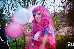 Size: 1280x853 | Tagged: safe, artist:akvalang, pinkie pie, human, 2015, balloon, clothes, cosplay, irl, irl human, photo, rubronycon, russian, solo