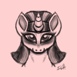 Size: 1200x1200 | Tagged: safe, artist:komodoyena, starlight glimmer, pony, unicorn, bust, front view, monochrome, portrait, solo