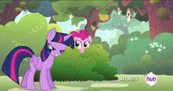 Size: 1151x610 | Tagged: safe, derpibooru import, screencap, pinkie pie, twilight sparkle, twilight sparkle (alicorn), alicorn, earth pony, pony, filli vanilli, female, hub logo, mare, meme, youtube caption