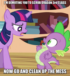 Size: 640x692 | Tagged: safe, derpibooru import, screencap, spike, twilight sparkle, dragon, adventures of sonic the hedgehog, image macro, meme, slave, spikeabuse