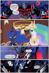 Size: 555x827 | Tagged: safe, edit, edited screencap, idw, screencap, princess celestia, princess luna, alicorn, pony, autobot, crossover, orion pax, rebellion, transformers