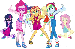 Size: 2048x1327 | Tagged: safe, edit, edited screencap, editor:php77, screencap, applejack, fluttershy, pinkie pie, rainbow dash, rarity, sci-twi, sunset shimmer, twilight sparkle, better together, equestria girls, i'm on a yacht, background removed, bad edit, geode of empathy, geode of sugar bombs, humane five, humane seven, humane six, magical geodes, not a vector, simple background, sleeveless, transparent background