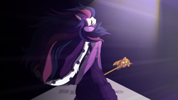 Size: 3840x2160 | Tagged: safe, artist:an-m, derpibooru import, twilight sparkle, anthro, human, alternate hairstyle, cane, cape, clothes, eared humanization, horned humanization, humanized, long hair, scepter, solo, twilight scepter