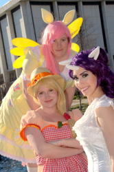 Size: 639x960 | Tagged: safe, artist:chikicosplay, artist:makeupgoddess, applejack, fluttershy, rarity, human, cosplay, irl, irl human, photo