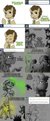 Size: 1562x3758 | Tagged: safe, artist:jitterbugjive, derpy hooves, doctor whooves, changeling, pony, blushing, disguise, disguised changeling, lovestruck derpy
