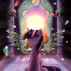 Size: 5000x5000 | Tagged: safe, artist:mattatatta, derpibooru import, twilight sparkle, twilight sparkle (alicorn), alicorn, pony, absurd resolution, album cover, destiny: a tale of unicorn wings, female, glass, mare, solo, sun, window, wings