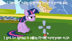 Size: 1366x768 | Tagged: safe, derpibooru import, twilight sparkle, caption, grumpy twilight, solo