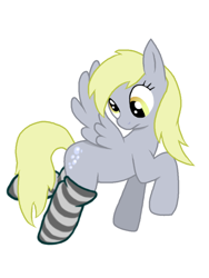 Size: 600x800 | Tagged: safe, artist:yoshio, derpy hooves, pegasus, pony, clothes, cute, derpabetes, female, mare, pixiv, simple background, socks, solo, striped socks, white background