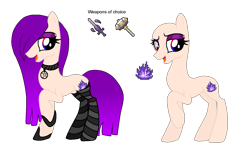 Size: 1632x992 | Tagged: safe, artist:flora4fauna, oc, oc only, oc:inferno (ice1517), earth pony, pony, bedroom eyes, choker, clothes, eyeshadow, female, flats, hammer, makeup, mare, pentagram, shoes, simple background, socks, solo, striped socks, sword, thigh highs, transparent background, weapon